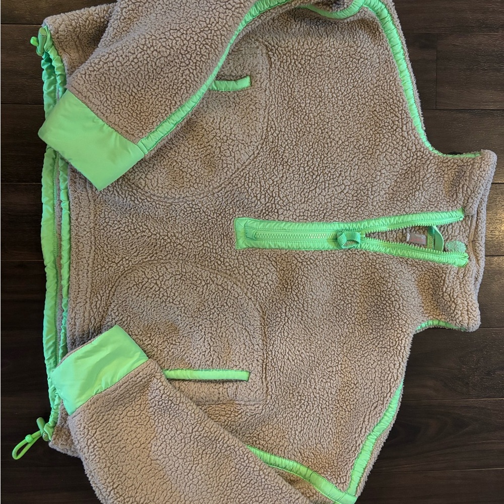 FP Movement by Free People Teddy Jacket in Beige and Neon Green